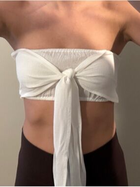 Nasty Gal Cream Shirred Strapless Top